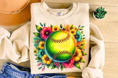 Floral Softball PNG Sublimation, Softball Mom, Softball PNG Product Image 1