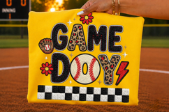 softball game day, checkered softball, softball png, faux embroidery, faux yarn design, softball shirt, sports sublimation, game day shirt, softball team, t shirt design