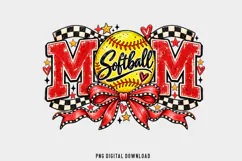 Softball Mom Vintage Grunge PNG,Softball Mom Bow Sublimation Product Image 1