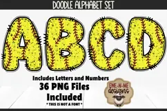 Grunge Softball Doodle Alphabet & Numbers | PNG Files Product Image 1