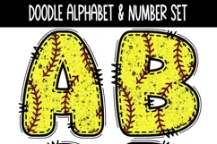 Grunge Softball Doodle Alphabet & Numbers | PNG Files Product Image 6