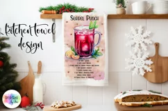 Watercolour Cocktail Recipe PNG | Christmas Kitchen Towel Product Image 1