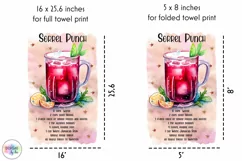 Watercolour Cocktail Recipe PNG | Christmas Kitchen Towel Product Image 2