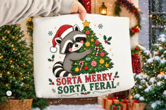 Sorta Merry Sorta Feral Png,Retro Raccoon Christmas Tree Png Product Image 1