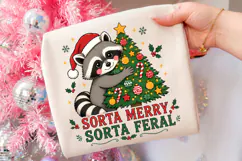 Sorta Merry Sorta Feral Png,Retro Raccoon Christmas Tree Png Product Image 3
