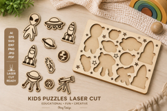 Kids Puzzles Astronaut Space SVG Educational Puzzles Laser Product Image 1