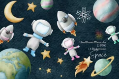 Space Boy and Girl Watercolor Clipart Png Product Image 1
