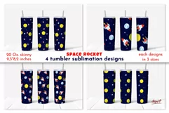 Boy tumbler wrap is 4 print designs with space rocket ship, moon, way in night in 3 sizes