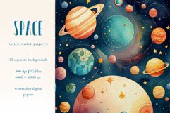 12 Watercolor Space Backgrounds - JPG Wallpapers Product Image 2