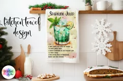 Watercolour Cocktail Recipe PNG | Christmas Kitchen Towel Product Image 1