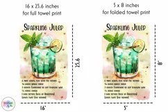 Watercolour Cocktail Recipe PNG | Christmas Kitchen Towel Product Image 2