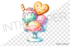 Heart cookie topped pastel sundae ice cream PNG clipart Product Image 1