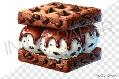Chocolate chip brownie sandwich ice cream PNG dessert art Product Image 1