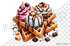 Chocolate sauce drizzled triple waffle ice cream PNG clipart Product Image 1