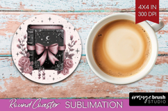 Spell Book Cute Round Coaster Pink Halloween Coaster PNG Product Image 1