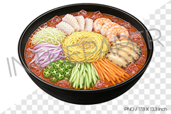 Spicy Cold Seafood Noodle PNG Watercolor Clipart korean food Product Image 1