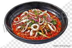 Spicy Cold Squid Soup PNG Watercolor Clipart korean food Product Image 1