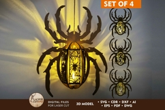Spider Lantern Set of 4 Halloween Lamp with Creepy Designs Product Image 1