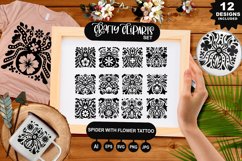 Spider With Flower Tattoo Clipart Set Product Image 1