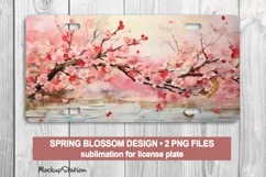 Sakura License Plate PNG | Peach Plum Blossom Car Plates Art Product Image 1