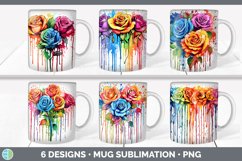 Bundle of six Watercolor Roses Mug Wrap designs.