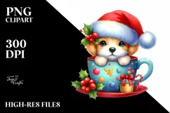 Cute Dog with Santa Hat in Cup PNG Product Image 2