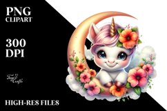 Colorful Smiling Unicorn Napping on Moon | Sublimation | Product Image 1