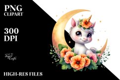 Colorful Smiling Unicorn Napping on Moon | Sublimation | Product Image 1