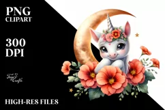 Whimsical Baby Unicorn on Moon PNG Product Image 2