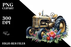 Vintage Tractor with Flowers and USA Flag Product Image 1