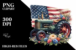 Vintage Tractor with Flowers and USA Flag Product Image 1