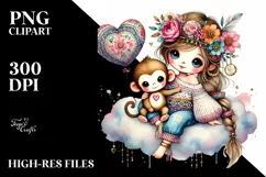 Cute Boho Baby Monkey Holding a Heart PNG Product Image 2