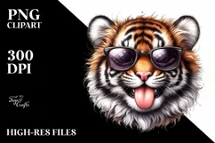 Funny Tiger Portrait Smiling | Watercolor Clipart Product Image 3
