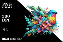Abstract Vibrant Bird with Flowers PNG Product Image 3