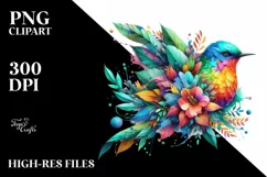 Abstract Vibrant Bird with Flowers PNG Product Image 3