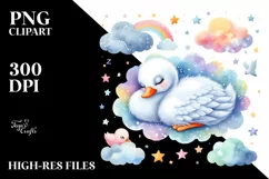 Colorful Baby Swan Sleeping with Stars and Clouds Product Image 1