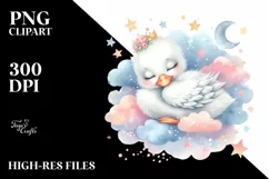 Colorful Baby Swan Sleeping with Stars and Clouds Product Image 1