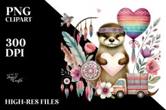 Cute Boho Otter with Big Heart, PNG Product Image 2