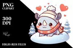 Cute Winter Rhino Sleigh Ride PNG Product Image 1