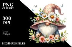 Cute Gnome with Daisy Floral Frame PNG Product Image 2