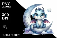 Baby Dragon Sitting on Moon | Sublimation Clipart Product Image 3