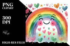 Smiling Rainbow with Hearts Watercolor PNG Product Image 2