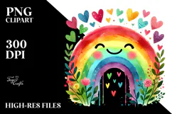 Colorful Rainbow with Hearts, Bright PNG Product Image 2