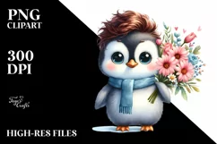 Cute Baby Penguin Flower Clipart Product Image 1