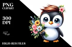 Cute Baby Penguin Flower Clipart Product Image 1