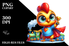 Watercolor Baby Rooster with Superhero Cape PNG Product Image 2