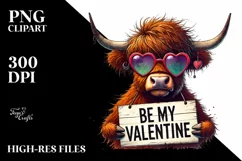 Colorful Highland Calf with Heart Shaped Sunglasses PNG Product Image 2