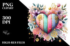 Colorful Heart of Wood on Splashy Background PNG Product Image 2