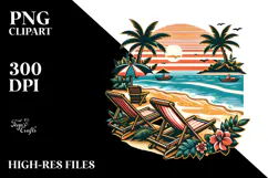 Vintage Tropical Island Beach Chairs PNG Product Image 2
