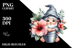 Baby Gnome with Hibiscus Floral Ornament, PNG Product Image 2